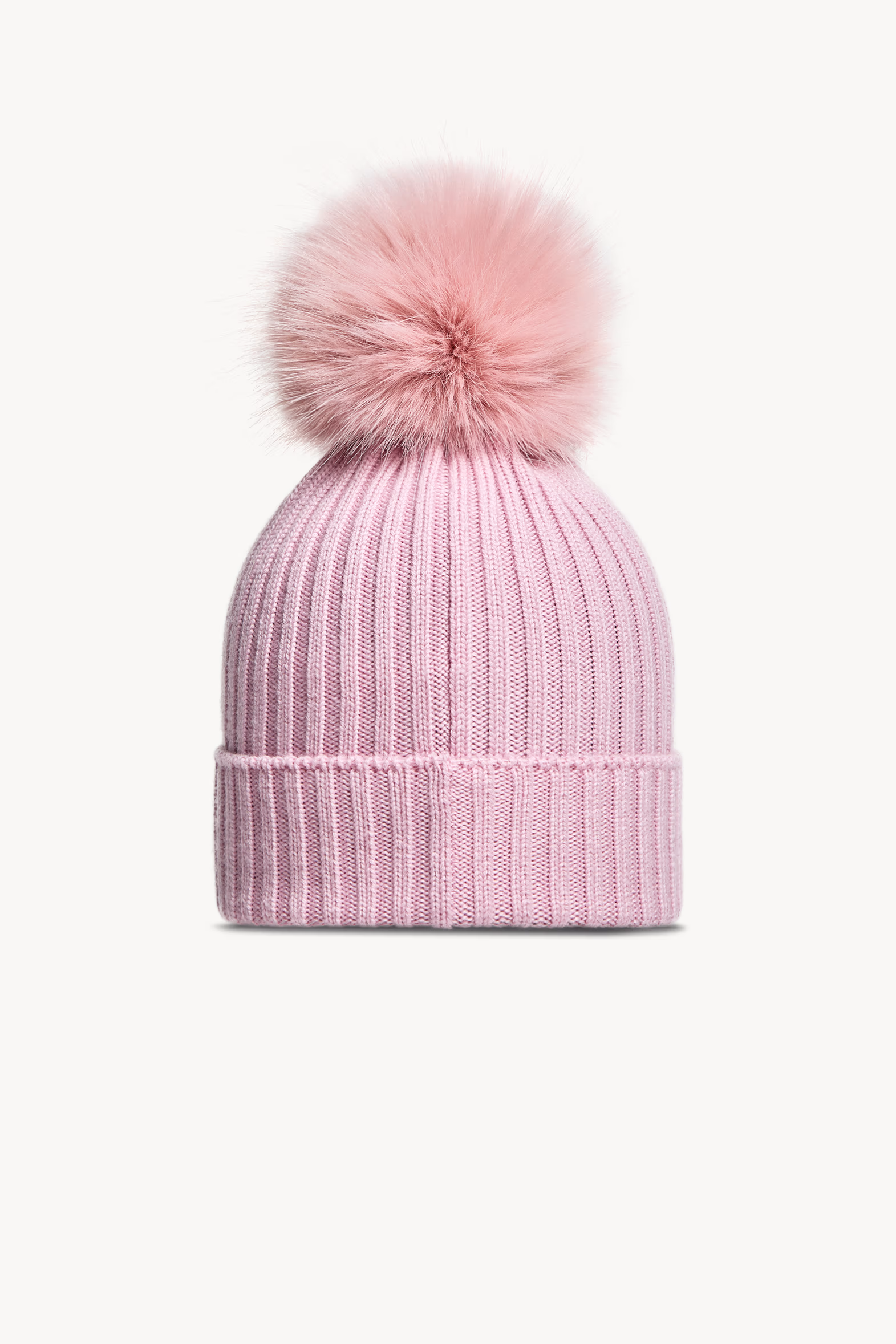 Wool Beanie with Faux Fur Pom Pom Girl Light Pink Moncler 4